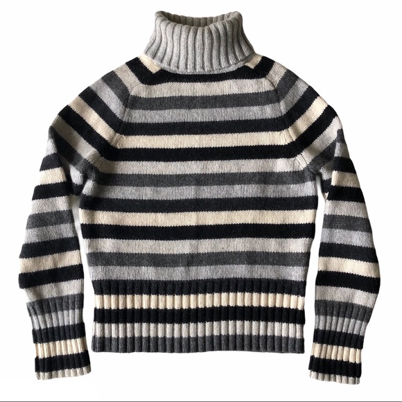 Vintage Gap Women's Black Grey Cream Striped Chunky Turtleneck Sweater S - Picture 4 of 12